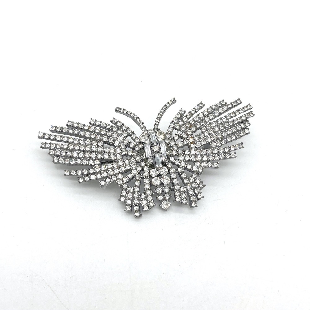 Vintage Style Gunmetal Clear‎ Rhinestone Butterfly Brooch Statement Pin